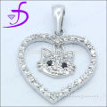 Children and ladies design- silver heart shaped KITTY CAT pendant with mirco pave CZ